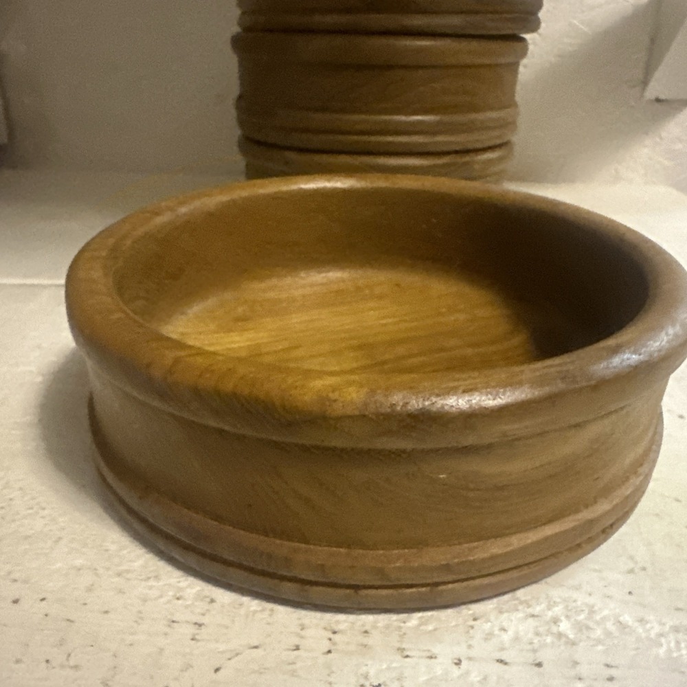 Vtg NOS 7pc Himark Teak Wood Gourmet Salad Bowl Set 1 Lg 4 Sm.Bowl & Servers - Picture 6 of 16
